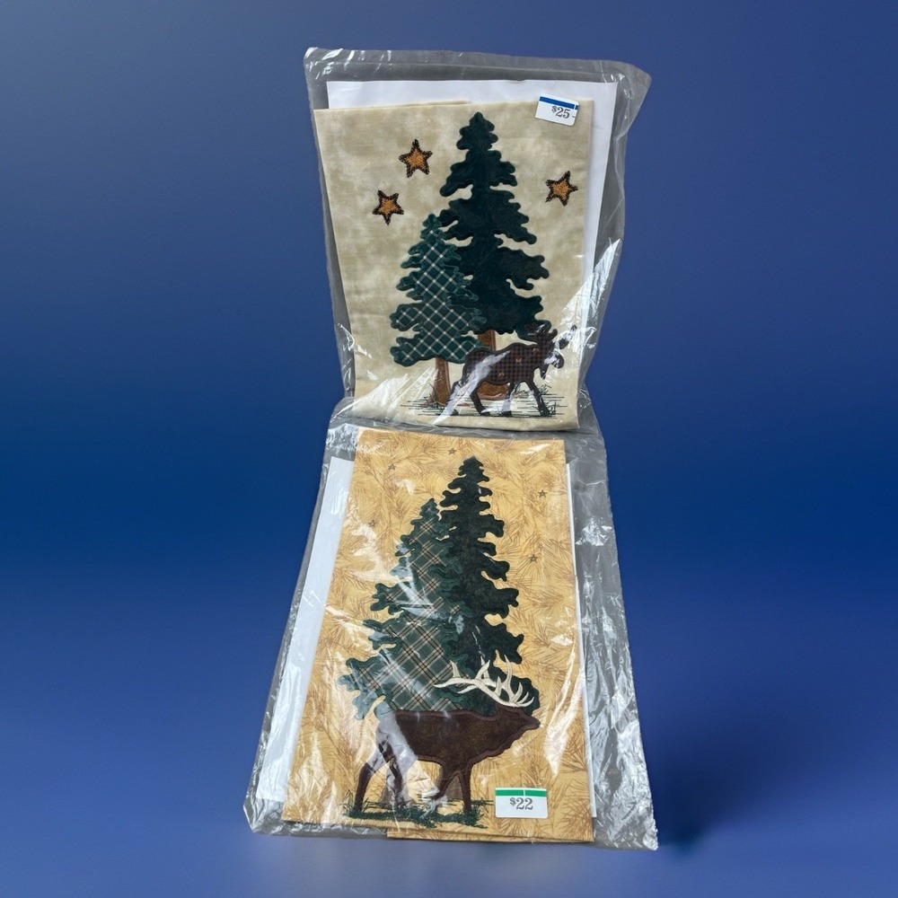 Applique Embroidered Quilt Block Fabric Reindeer Moose XMas - Shari Shari's x2